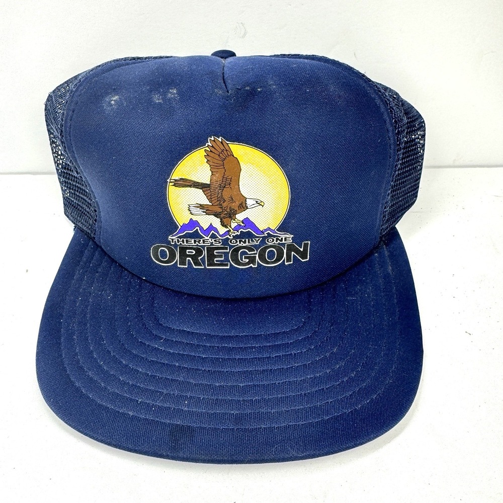 Vintage Oregon Eagle Mesh‎ Snapback Trucker Hat Blue Tourist Cap USA